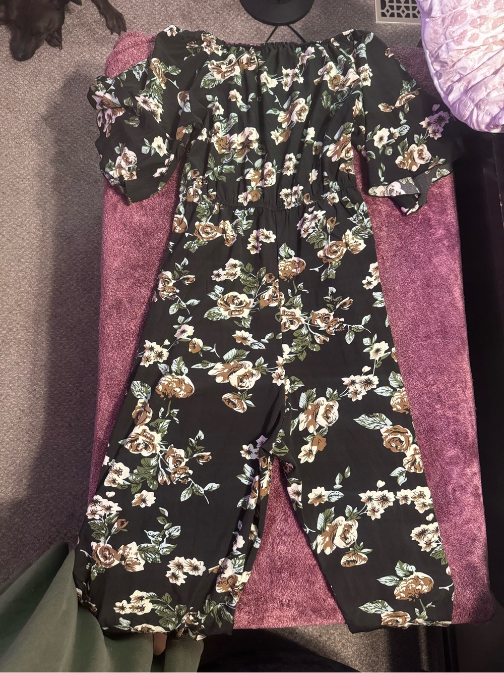 & Other Stories Black Floral Off-Shoulder Jumpsuit
